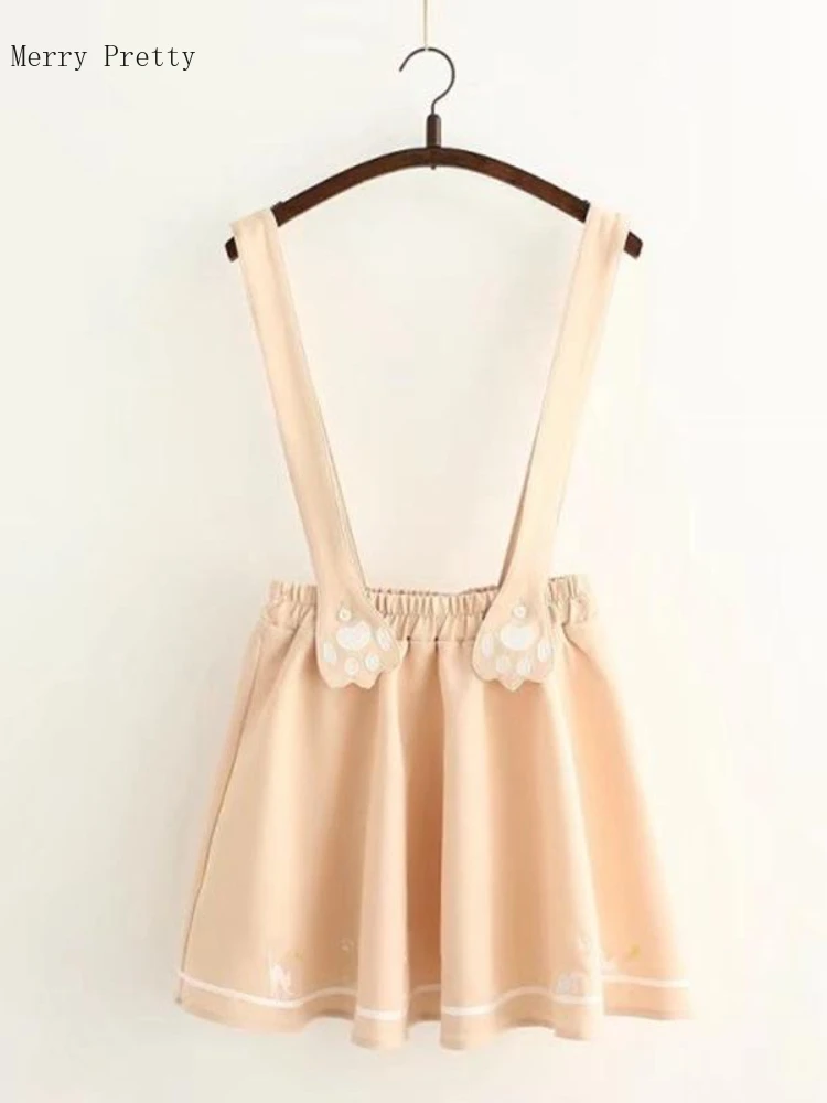 Женская юбка на лямках в стиле Харадзюку Летняя мини-юбка с вышивкой виде