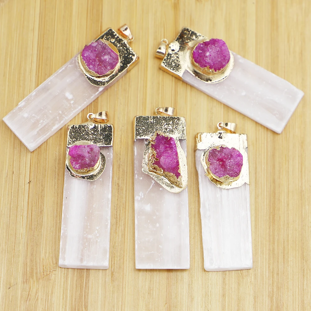 

Fashion Natural Selenite White Gypsum Necklace Pendant Rose Red Agate Jasper Rock Mineral Reiki Energy Stone Accessories Wholesa