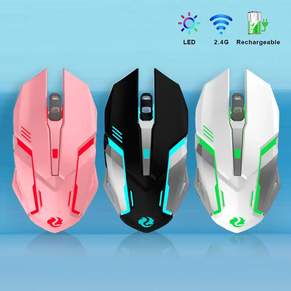 

2023 Wireless 2.4GHz Gaming Mouse 1600 DPI Optical LED Backlit USB Rechargeable Silent Mice Design For PC Laptop