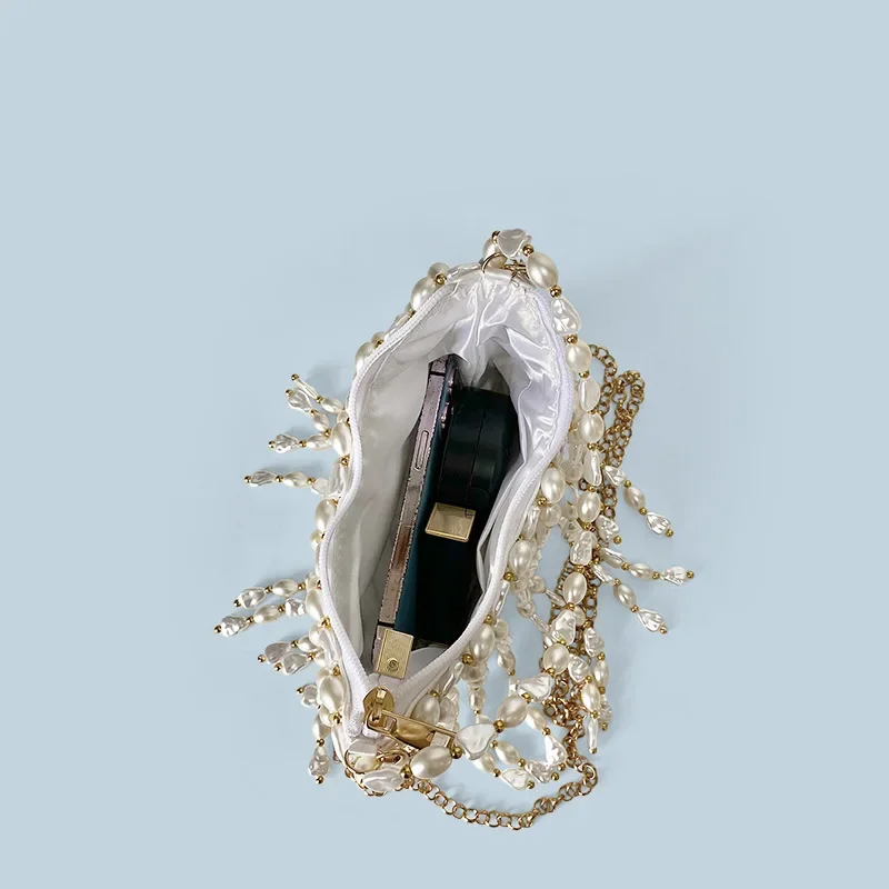 Женская вечерняя сумка ручной работы с жемчугом и бисером роскошный дизайн