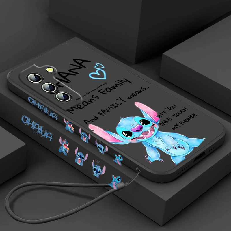 

Stitch Disney Cool Phone Case For Samsung Galaxy S23 S22 S21 S20 FE Ultra Plus S10 Lite 5G Liquid Left Rope