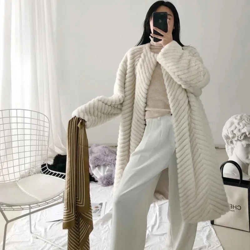 Новая импортная модная шуба из норки Haining с узором елочка женская имитацией