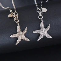 kioozol fashion simple starfish shape pendant micro inlay cubic zirconia long necklace for women beach party accessories 008 ko1