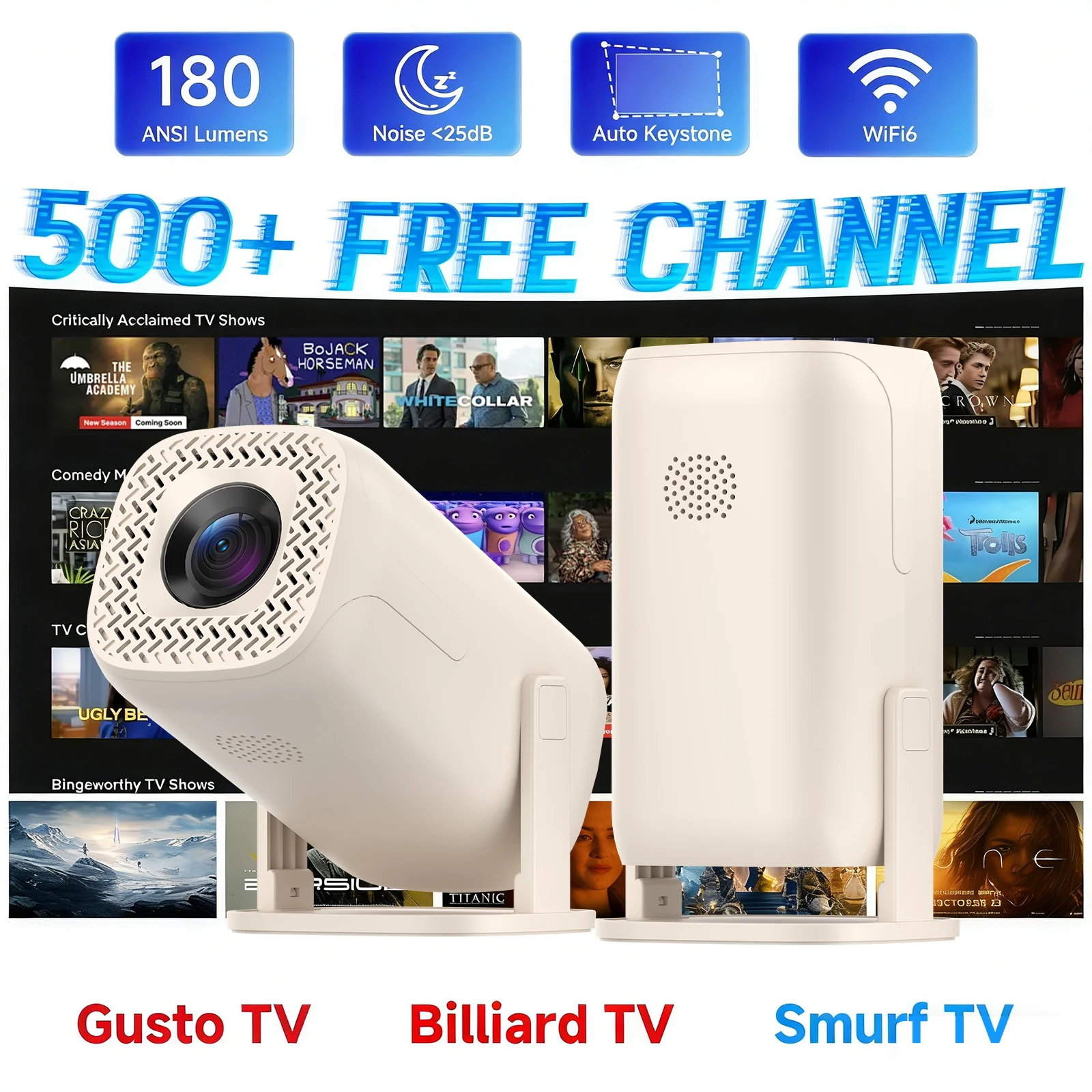 2026 V2 Нативный 4K Smart мини-проектор, LED, двойной Wi-Fi, Bluetooth, более 500 телевизионных каналов в 80+ регионах, домашний кинотеатр с низким уровнем шума (art.: 3920daeec8f22) - 3920daeec8f22