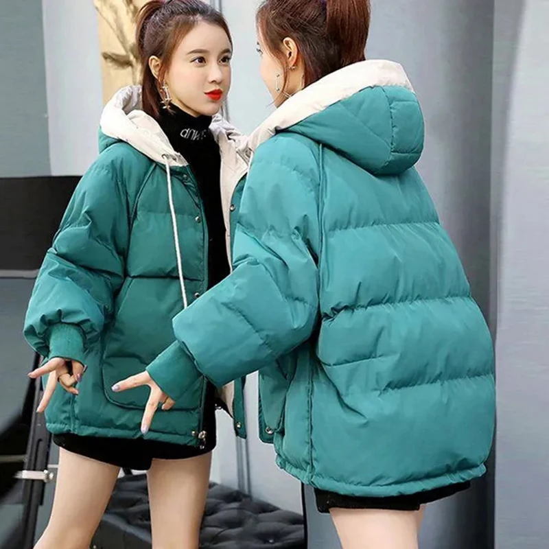 Hooded Thicken Loose Cotton Padded Parkas For Women Winter Korean Baggy Large Size Jackets Casual Warm Windproof Overcoats