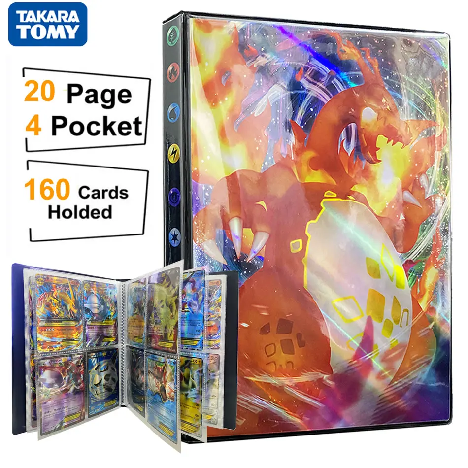 4 Pocket 160 Card Pokemon Flash Album Book Playing Game Liver Pokémon Charizard Collection Map Binder Holder Folder Kid Toy Gift