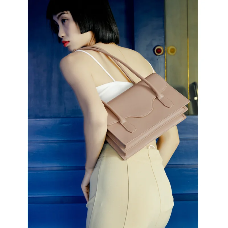 2022 New Fashion Genuine Leather All-match Concise Elegant Envelope Bag Shoulder Bag Handbag Underarm Bag Office Daily