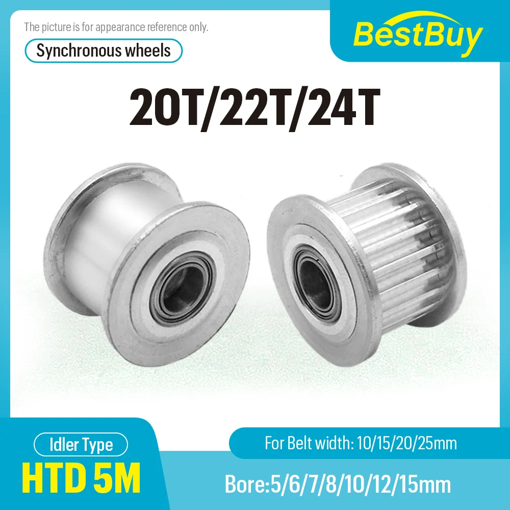 

HTD 5M 20T/22T/24 Зубчатое направляющее колесо регулировки натяжителя с подшипником Натяжной ролик ГРМ Ширина ремня 10/15/20/25 мм Отверстие 5-15 мм