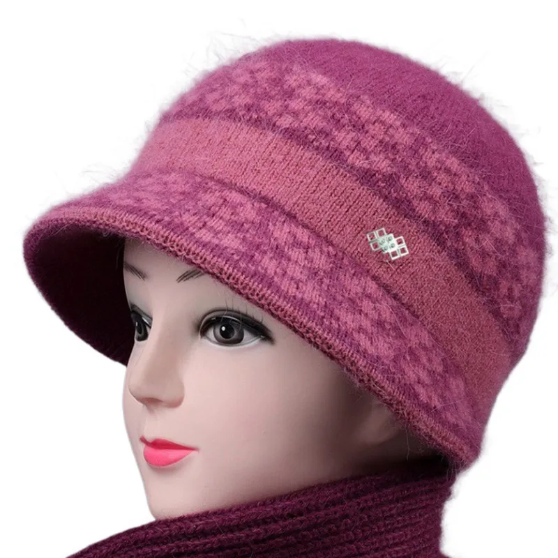 

Velvet Knitted Hat Thick Elderly Plus Beanies Mom Middle-aged Cap Ladies Cold Outdoor Bonnets Winter Windproof Beret Gorras