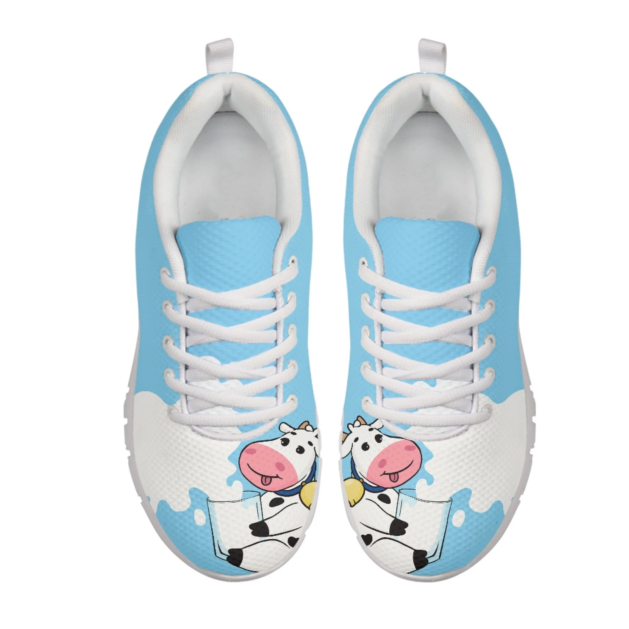 Yikeluo Fashion Cute Cows Printing Flats Shoes for Women Comfort Lace up Mesh Sneakers Femme Casual Sport Footwear Zapatos