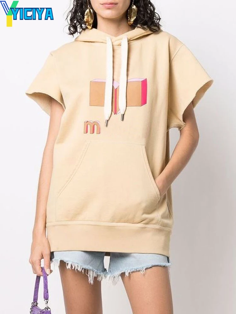 

YICIYA hood IS brand y2k Sweatshirt Luxury French Pullover hoodies Womens clothing Short sleeve Top sweatshirts Casual fashion