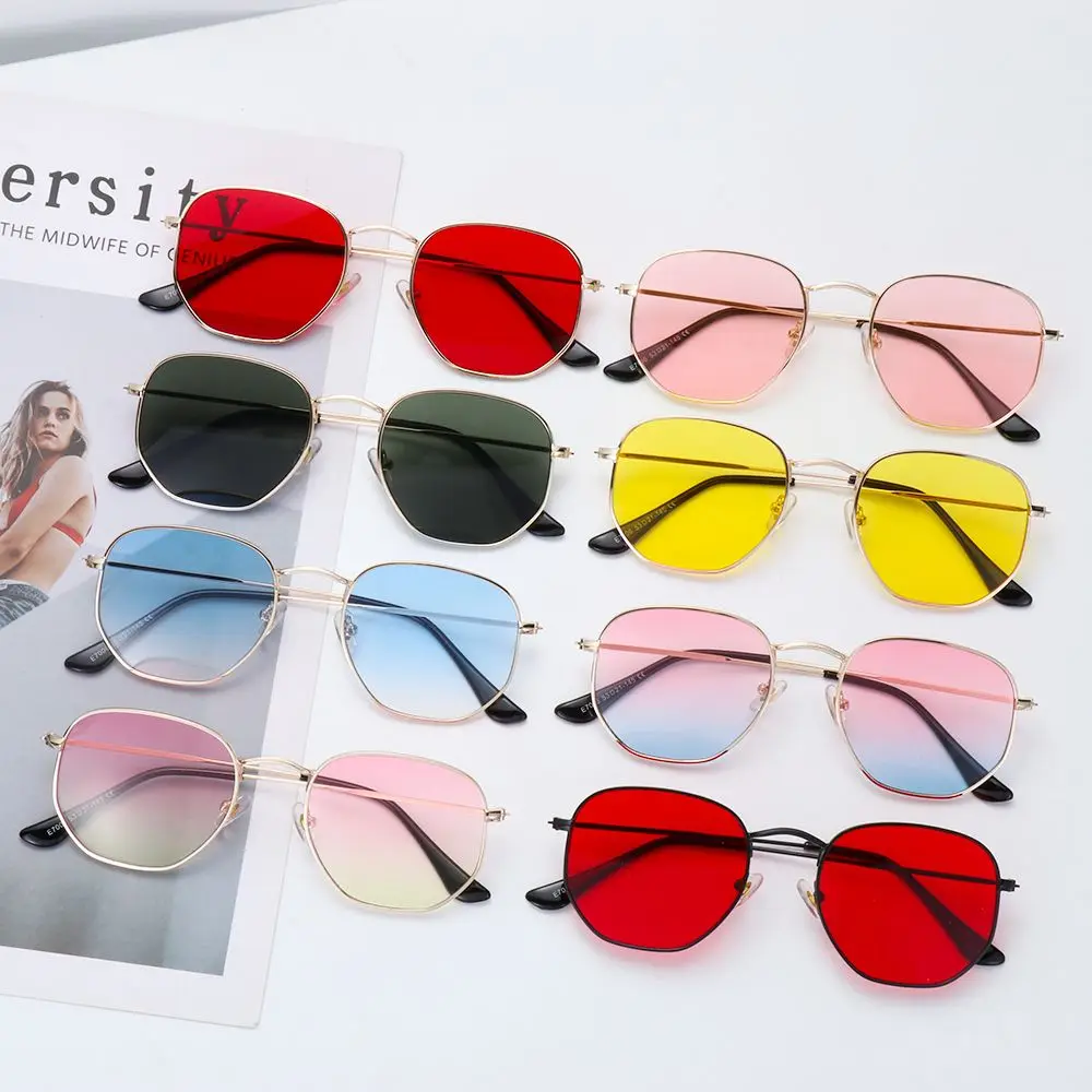 

Metal Frame Eyewear Driving Polygon Mirrored Lens Sunglasses for Men and Women Small Square Sunglasses Sun Glasses