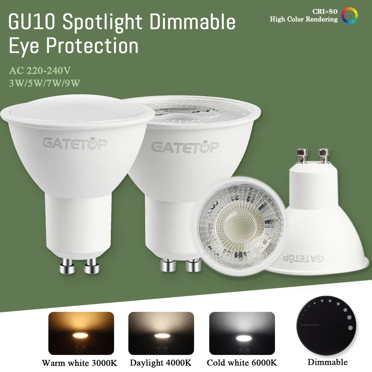 1-20pcs led Spotlight gu10 Bulb dimming warm AC220-240V cold white light 120° 38° 3000K 4000K 6000K for home bedroom derec