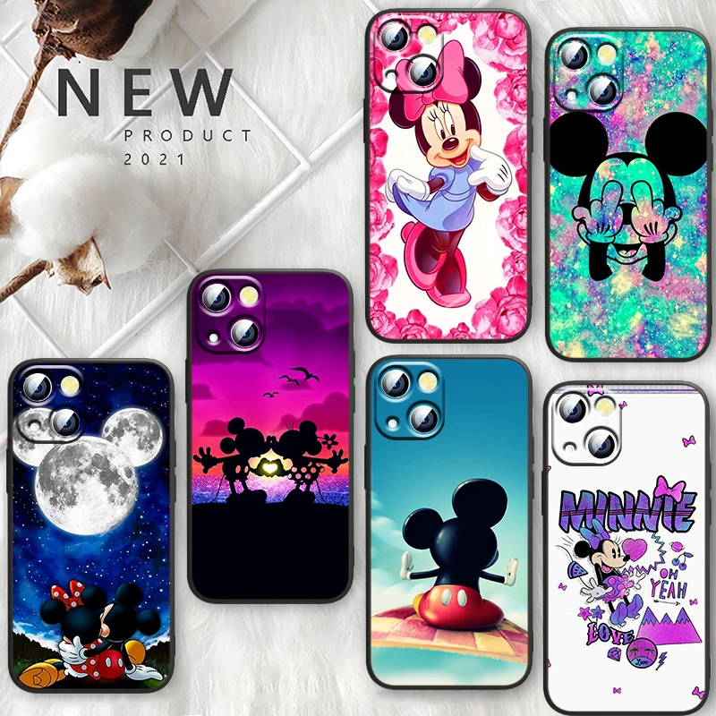 

Phone Case For Apple iPhone 14 13 12 Mini 11 XS Pro Max X XR SE 2020 8 7 6 Plus Mickey Minnie Mouse Disney Funda Black Cover