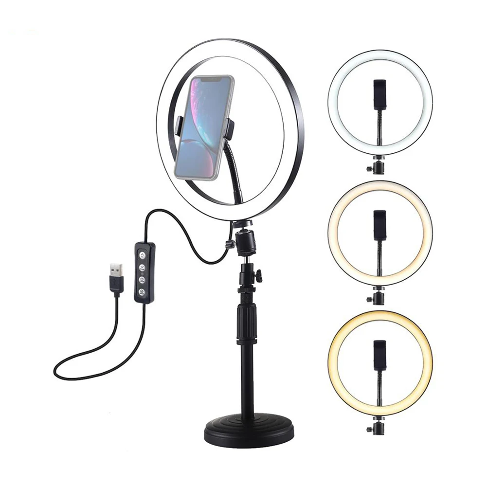 

Dimmable Ring Light Selfie LED Round Lamps USB With Phone Holder Tripod Stand For Tiktok Video Light Makeup Photography Set