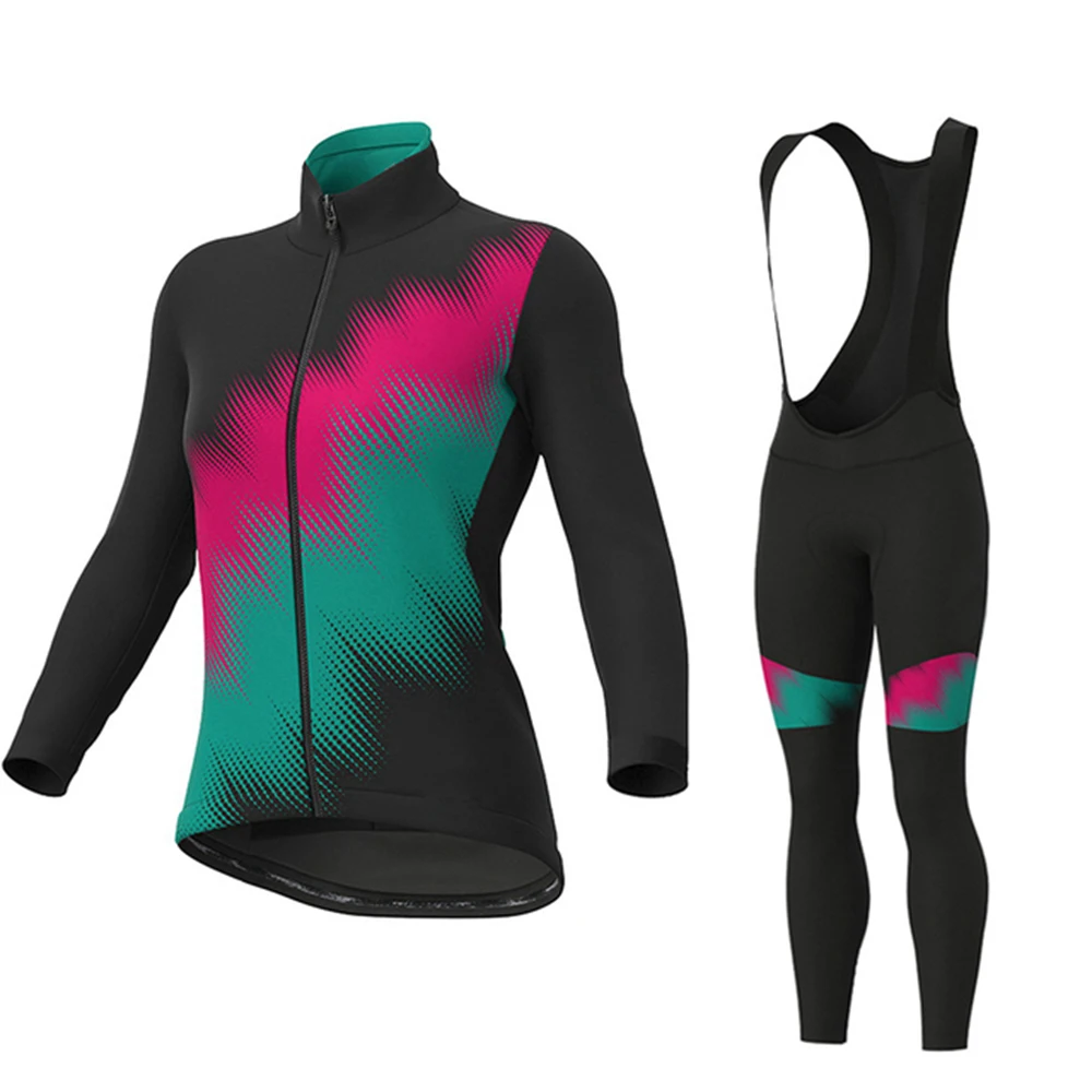 

2022 Winter Thermal Fleece Long Sleeve Cycling Jersey Bib Pants Uniform Set Mtb Bike Top Suit Women Bicycle Clothing Shir
