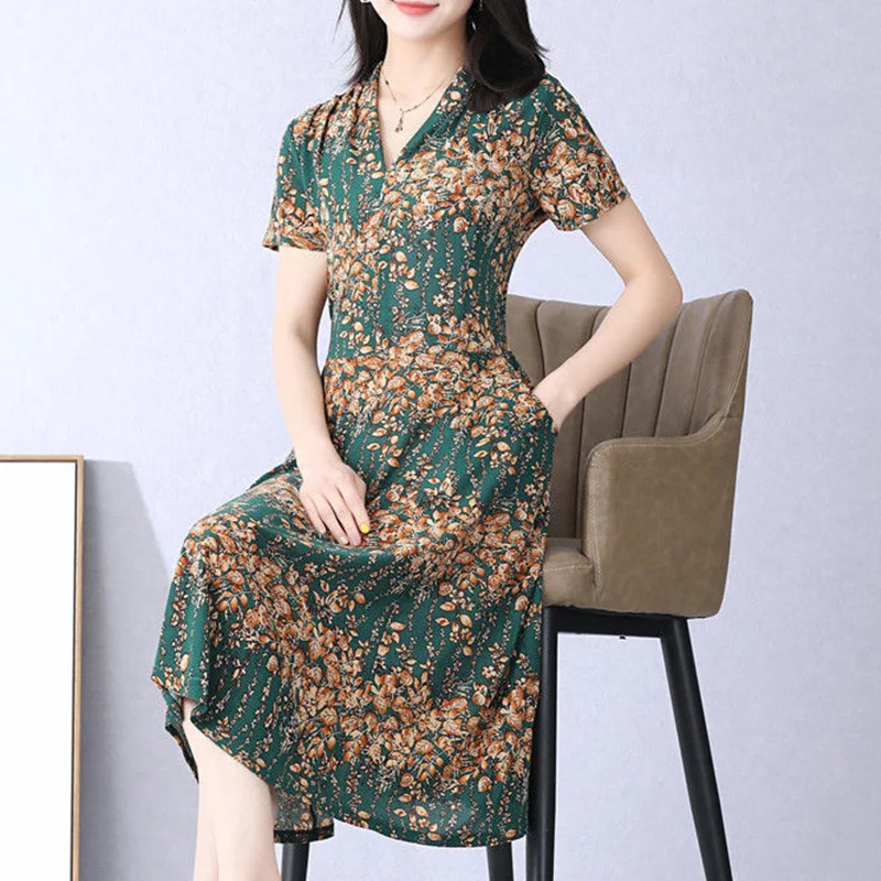Женское платье с V-образным вырезом коротким рукавом и узлом