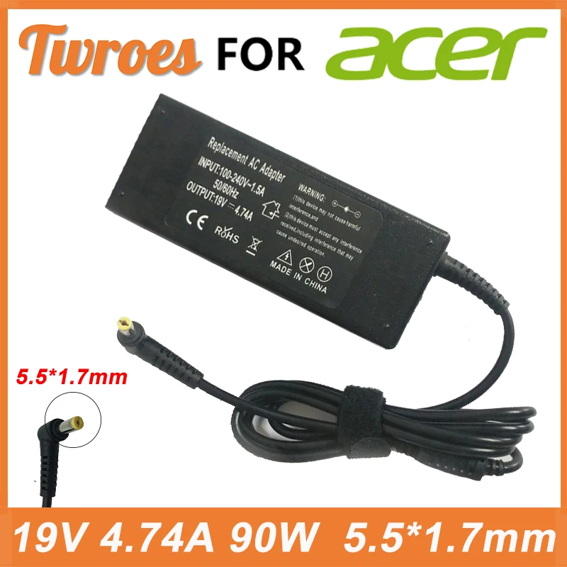 

Laptop Adapter Charger 19V 4.74A 90W 5.5x1.7mm for ACER ASPIRE 5750G 5755G 7110 9300 E1-531 E1-571G M5-581G V5-571P 4925G Power