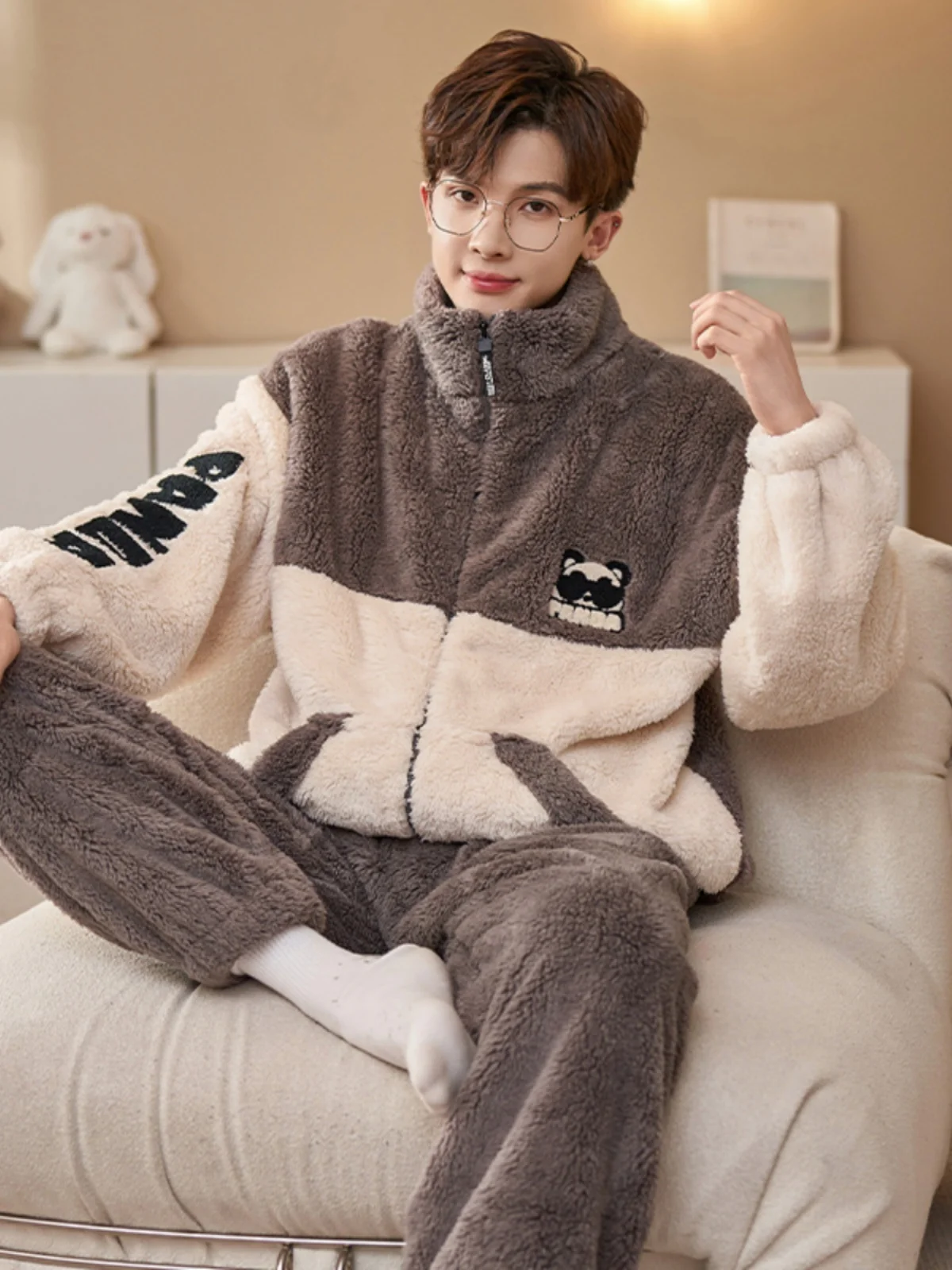 Повседневные двусторонние мужские пижамы из кораллового флиса с высоким