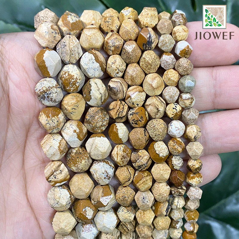 

Natural Stone Faceted Picture Jaspers Loose Beads DIY Handmade for Charm Jewelry Making Bracelet Accessories 6/8/10mm 14" Strand