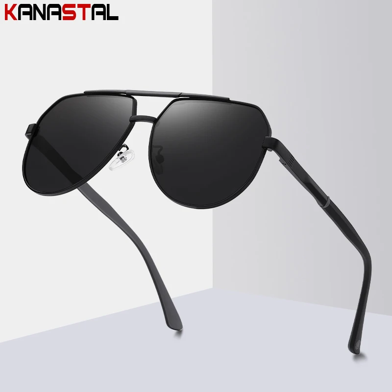 

Men Polarized Sunglasses Double Beam Fashion Sun Glasses UV400 Metal Polygon Eyeglasses Frame Driving Camping Anti Glare Eyewear