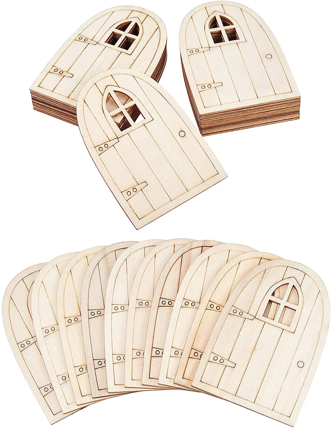 

NBEADS 30PCS Unpainted Wooden Fairy Door Mini Blank Garden Door Pieces Hollow Out Wood Elf Door for Miniature Antique White