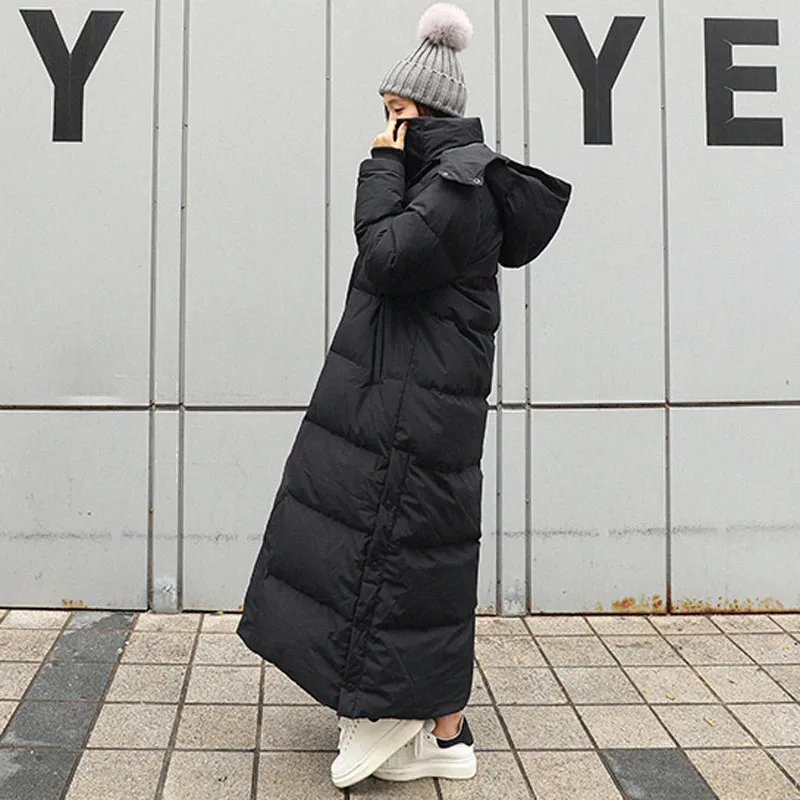 X-long Women's Down Parka Female Coat Loose Hooded Long Winter Jacket Women Clothes Warm Fluff Oversized Outerwear New Fashion