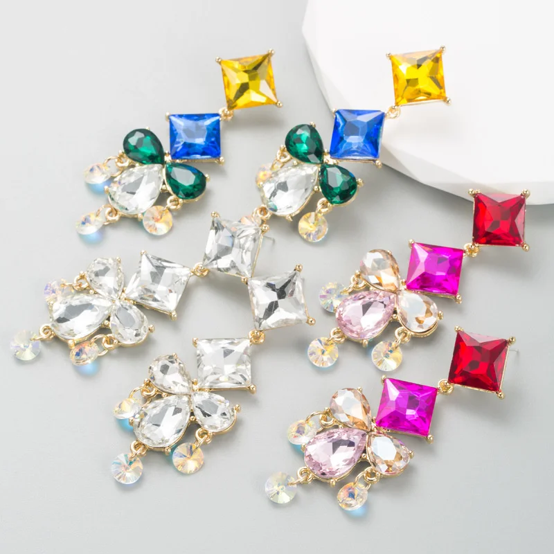 

Cross border fashion geometric color Rhinestone Earrings alloy diamond high sense earrings wholesale