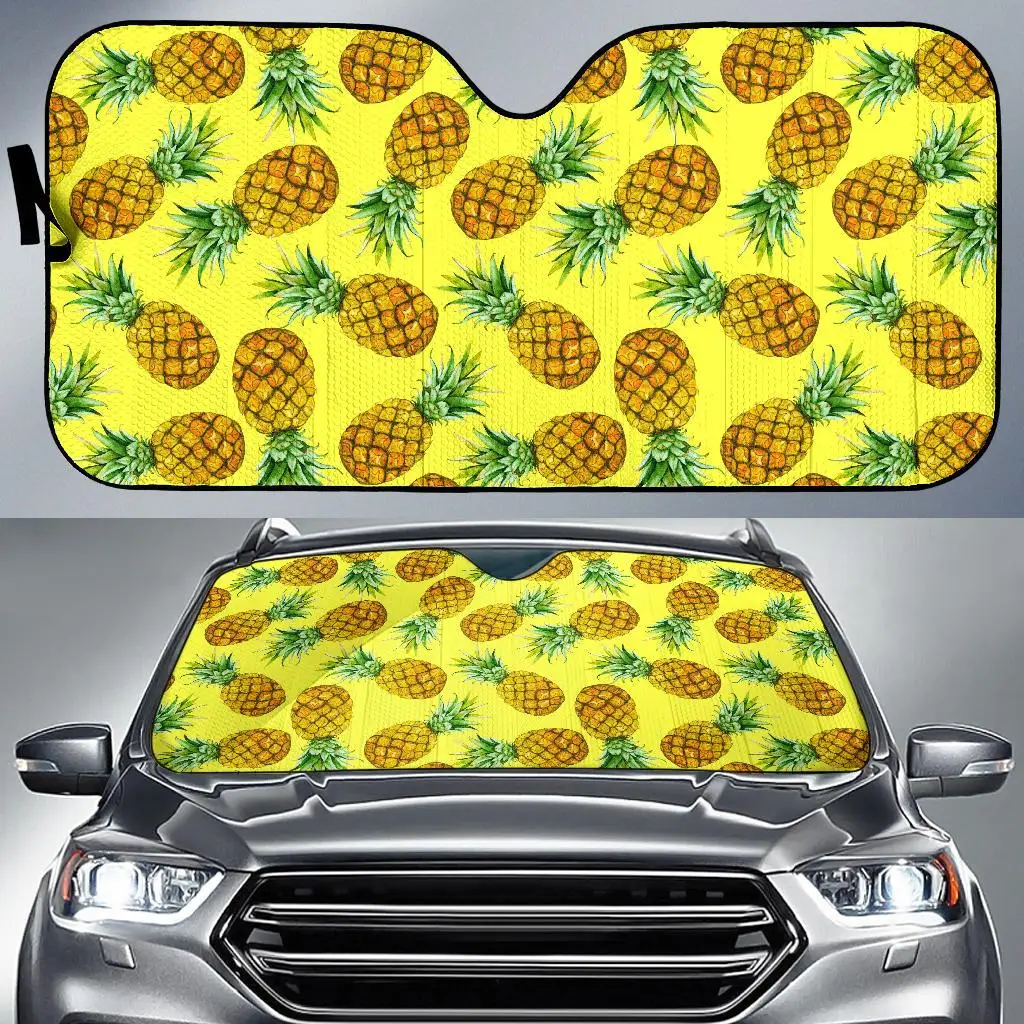 

Pastel Yellow Pineapple Pattern Print Car Sun Shade
