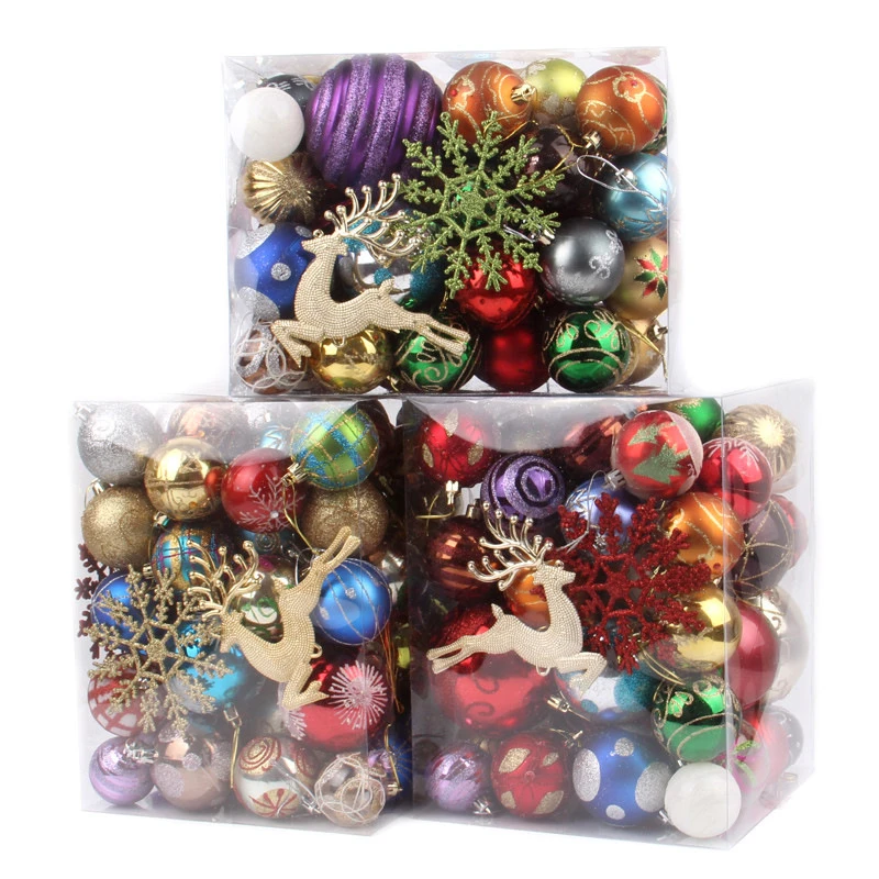 

Christmas decorations 60-70 pcs/ each barrel plastic bright matte Christmas balls Christmas tree pendant a lot of packs