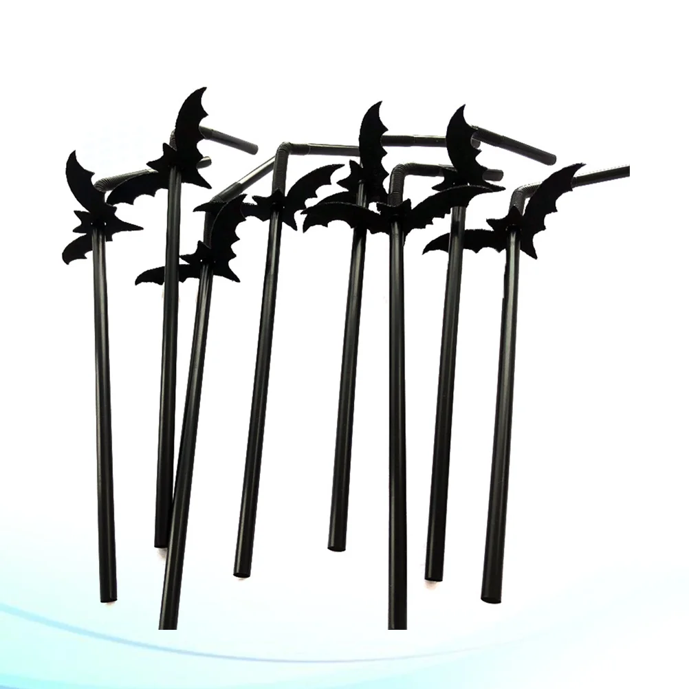 

Straws Straw Party Drinking Plasticbendy Smoothiecocktail Bat Flexible Decor Black Disposable Reusable