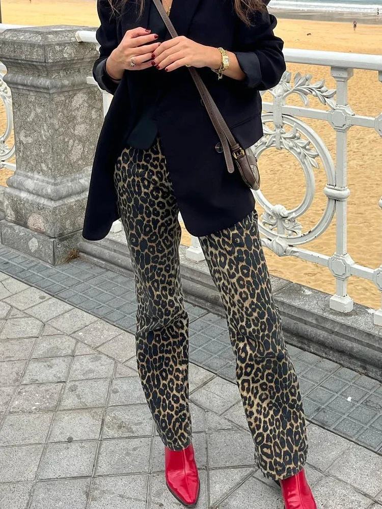 Винтажные джинсы с леопардовым принтом для женщин тонкие женские брюки-карандаш