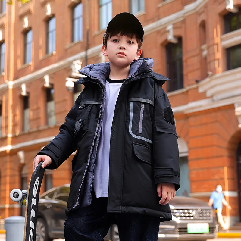 Teenager Fashion New Parka Winter Thickened Warm Coat Children's Clothes for Boys Me-length Letter Print Down Jacket Tops 4-12 Y