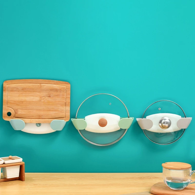 

Wall Mounted Pot Lid Holder Self-Adhesive Telescopic Adjustable Hanging Pan Cover Rack Kitchen Cutting Board Organizer