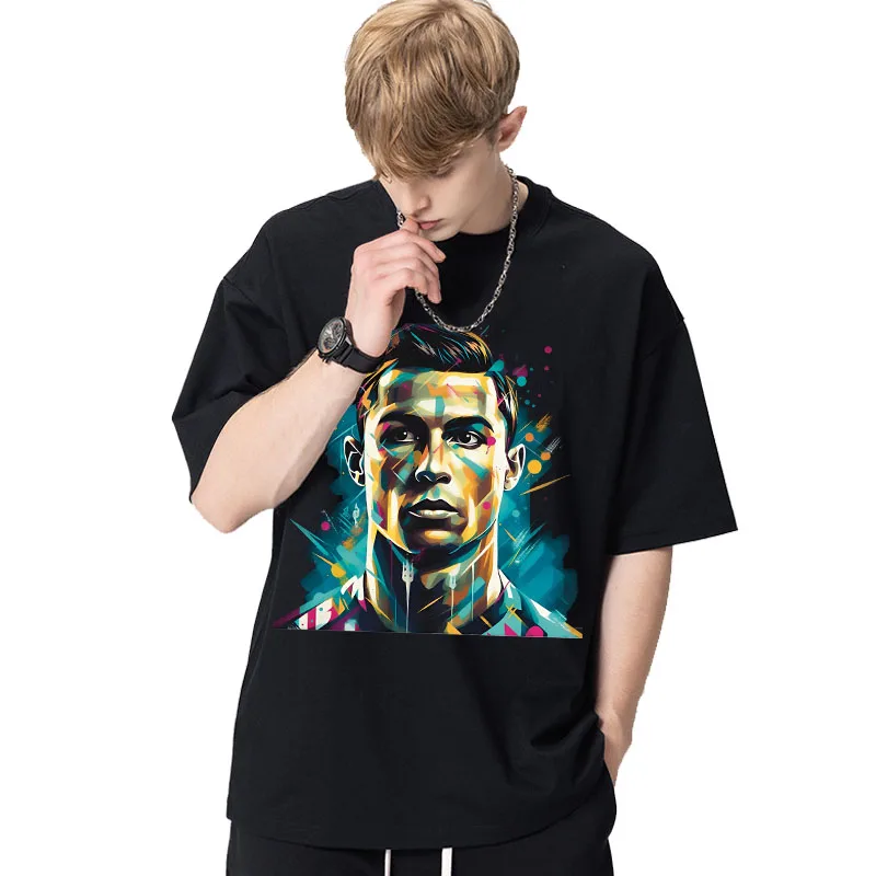

Ronaldo printed adult short-sleeved fan peripheral men's summer T-shirt black casual top bottoming shirt