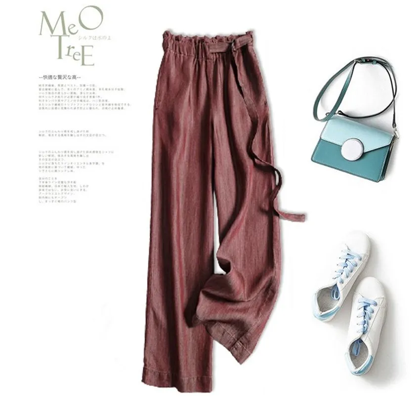 

2022 Fashion Chic Women High Waist Wide Leg Pant Lady Thin Tencel Denim Pants Summer Female Loose Long Trousers Outwear WZ1822