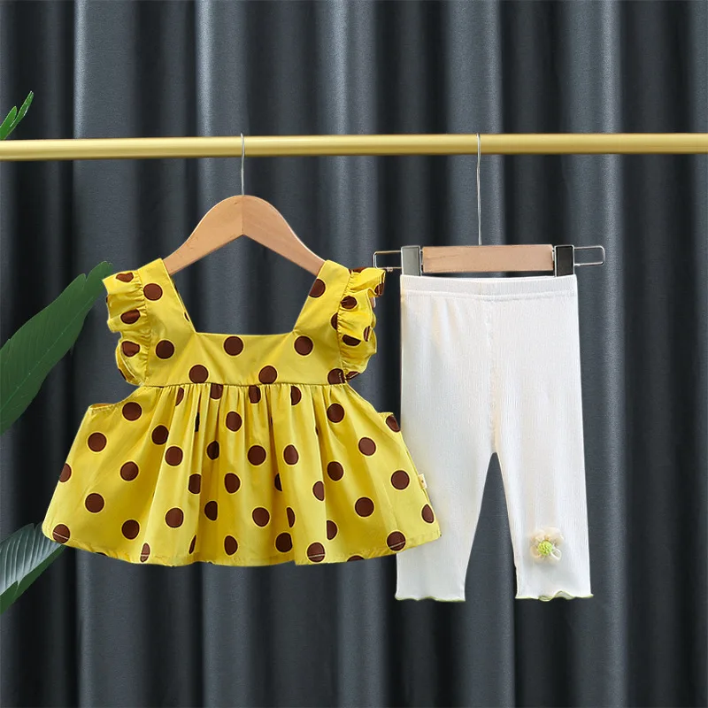 

Summer Infant Baby Girl Clothes Sets Short Sleeve Dot Shirt +Pants 2Pcs Outfits Cotton Sport Suit For Girls Clothing Set