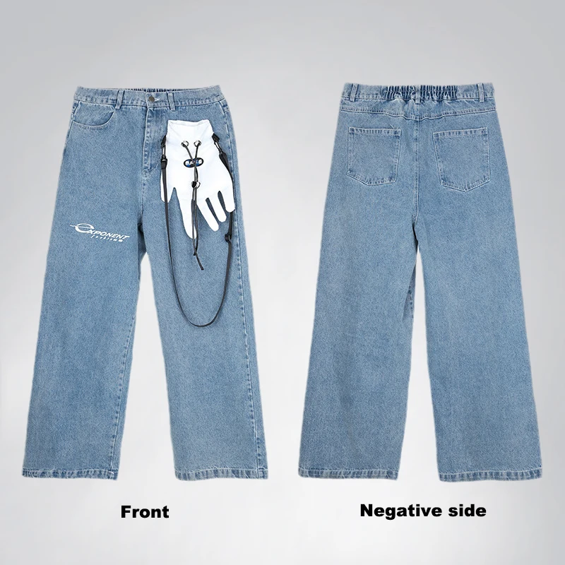 Brand Men's High Street Stitching Straight Leg Jeans Men's Trend Straight Leg Loose Wide Leg Pants Fashion Street Men's Clothing
