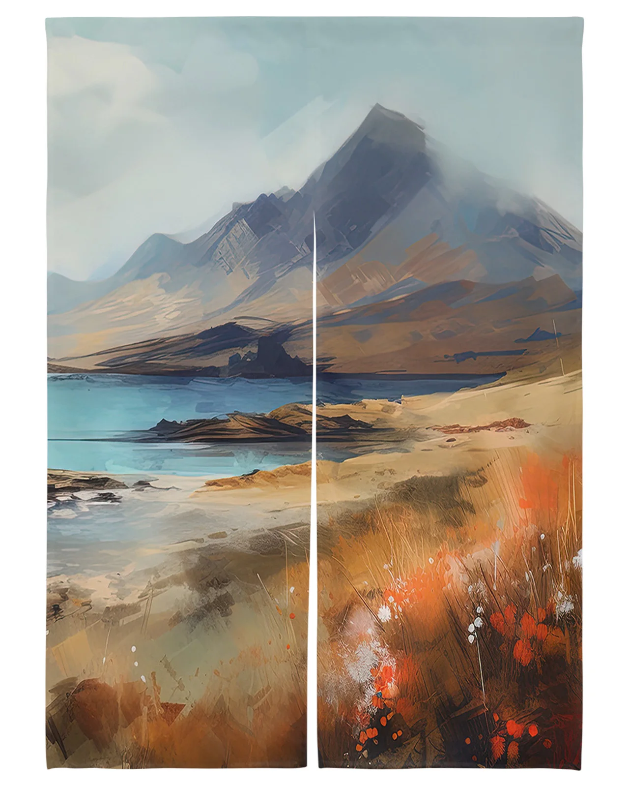 Горы облака камни картина маслом японская дверная занавеска кухонные