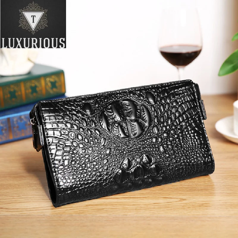

High Quality PU Leather Men Clutch Bag Luxury Crocodile Pattern Business Handbags 2024 New Brand Design Clutches Wallets