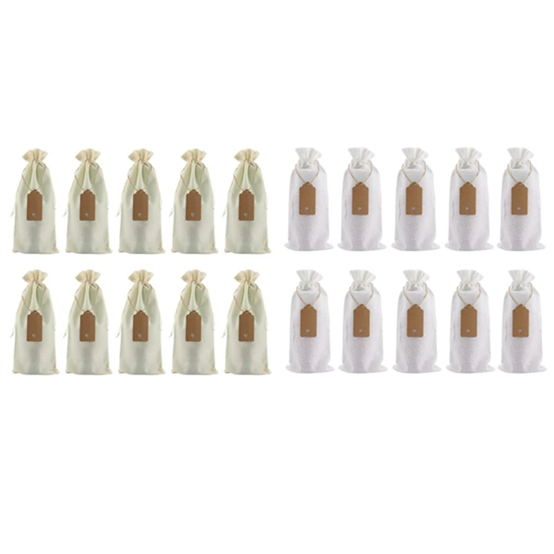 

Promotion! Burlap Wine Bags Wine Gift Bags With Drawstrings, Single Reusable Wine Bottle Covers With Ropes And Tags