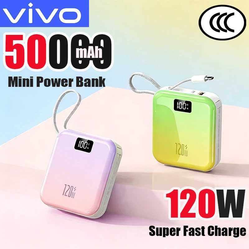 Фото Портативное зарядное устройство VIVO 50000 мАч, 120 Вт, сверхбыстрая зарядка, 2 в 1, большая емкость, для iPhone, Samsung, Huawei №1