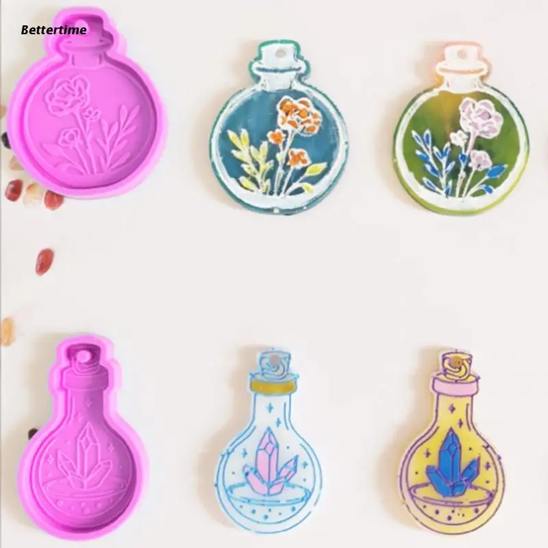 

B36D Heart Round Bottle Silicone Mold Keychain Pendant Epoxy Casting Mold DIY Jewelry Making Craft with Hanging Hole Craft