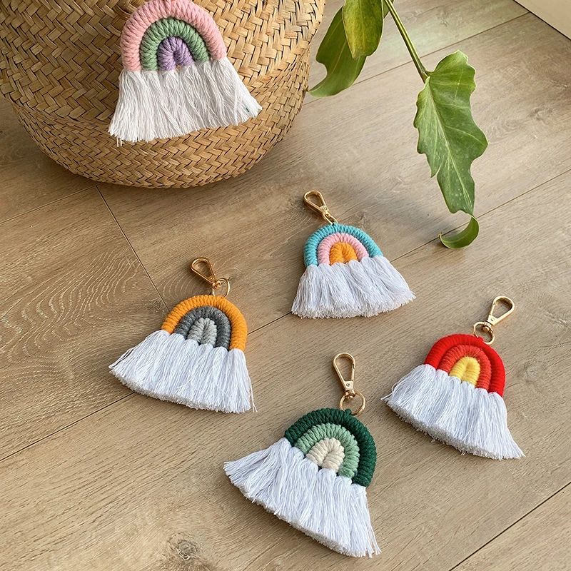 

1pcs Weaving Rainbow Keychains For Women Boho Handmade Key Holder Keyring Macrame Bag Charm Car Hanging Jewelry Gifts