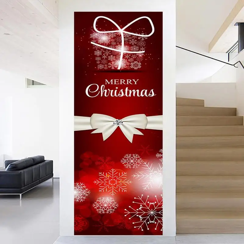 Рождественские дверные наклейки декор съемные цепляющиеся украшения забавные