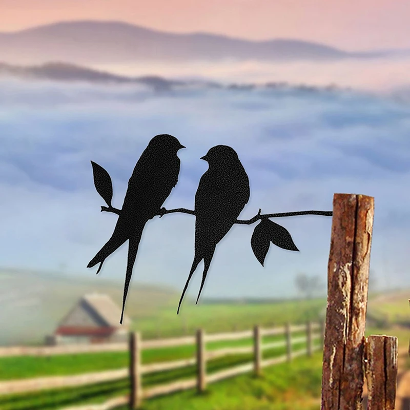 Металл Колибри искусство сад Декор животное птица украшение для двора или дерева Колибри любовь птицы лист Пара птиц