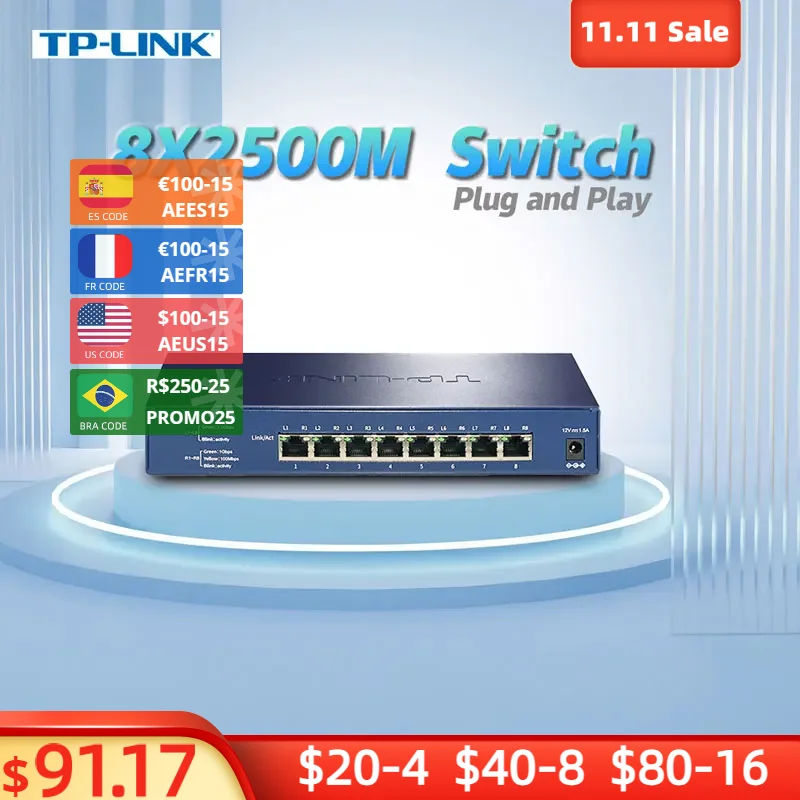 

TP-link TL-SH1008 Network Switch 2.5g Switch Ethernet 8-port 2500mbps 2.5gbps Switches RJ45 Internet Hub Plug and Play