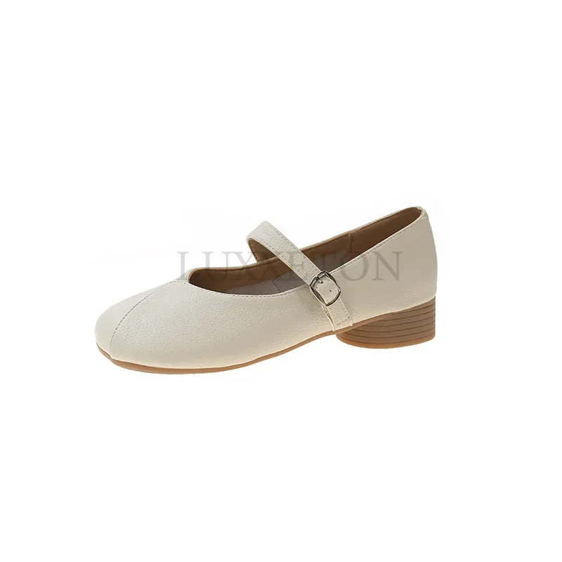 Туфли Мэри Джейн с круглым носком кожаные туфли на одной линии закрытым модная