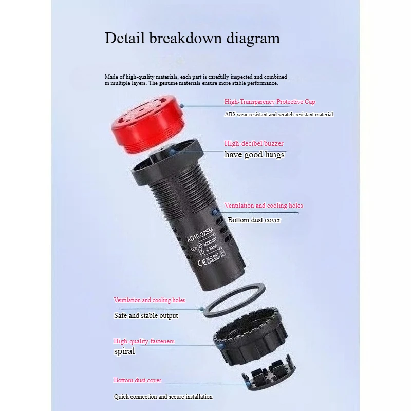 Фото AD16-22SM 22 мм панельный индикатор переменного/постоянного тока 12В 24В 110В 220В, сигнальная лампа-вспышка, красный светодиод, активный зуммер, звуковой сигнал тревоги, зеленый, желтый №3