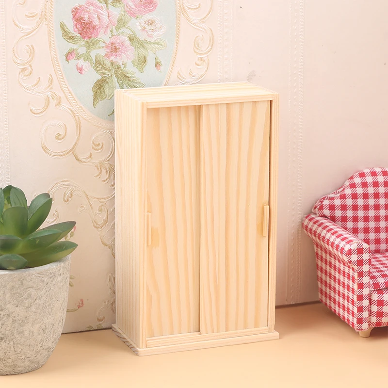 

1:12 Dollhouse Miniature Wardrobe Storage Cabinet Sliding Door Cabinet Furniture Model Decor Toy Doll House Accessories